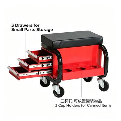 Metal Rolling Mechanic Stool for Auto Repair Workshops Heavy Duty Garage Shop Seat with Smooth-Rolling Casters for Automotive Maintenance and Professional Repair Work