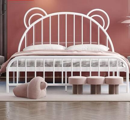 Modern Nordic Metal Bed Frame with Panda Ear Headboard Minimalist Princess Style Iron Bed for Bedroom, Available in 1.5m and 1.2m Sizes