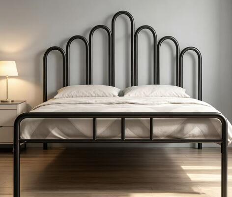 European Style Metal Bed Frame with Decorative Headboard Thickened Steel Frame and Noise Reducing Design
