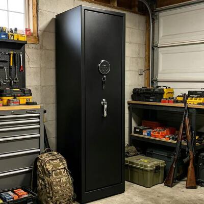 **Vertical Steel Gun Cabinet with Fingerprint Lock for Secure Firearm Storage**