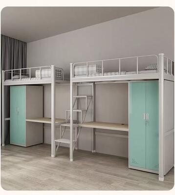 Steel Student Bunk Bed with Built-in Desk and Wardrobe for Dormitory Rooms
